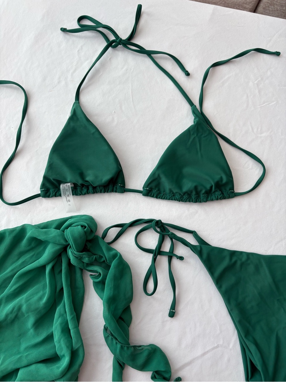 NWOT Emerald Green Triangle Bikini Set with Sarong Cover-Up - Picture 5 of 5